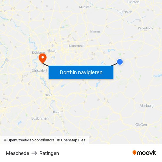 Meschede to Ratingen map