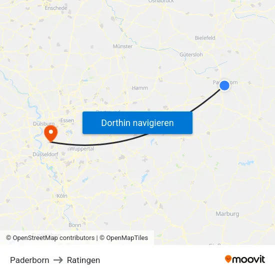Paderborn to Ratingen map