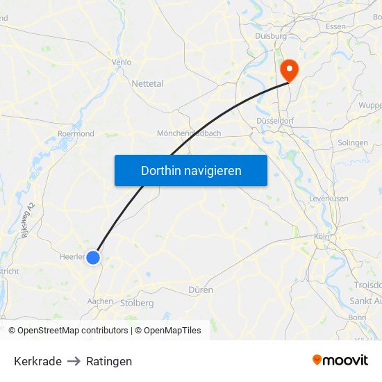 Kerkrade to Ratingen map