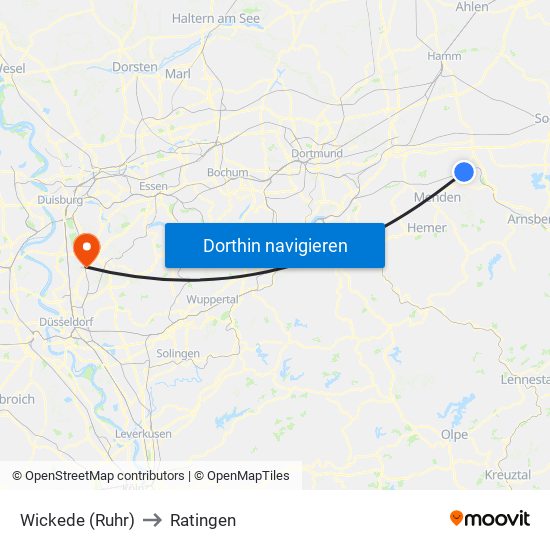 Wickede (Ruhr) to Ratingen map