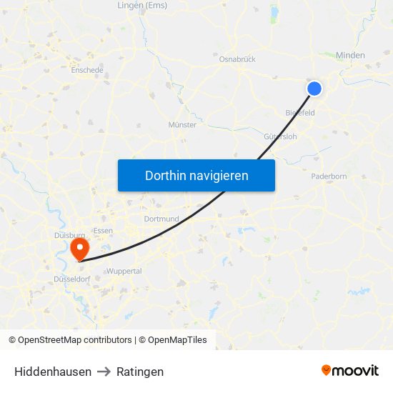 Hiddenhausen to Ratingen map