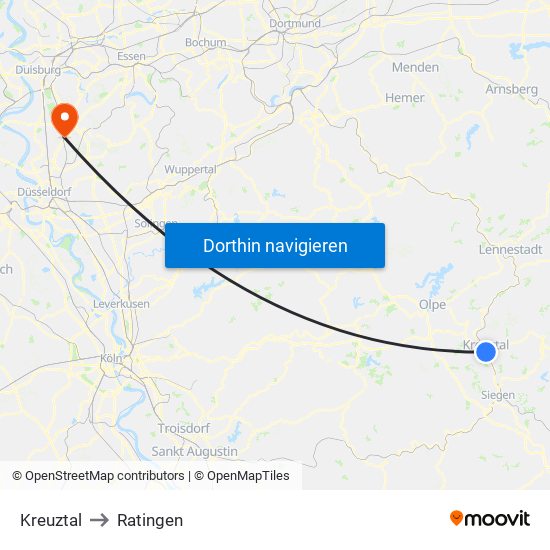 Kreuztal to Ratingen map