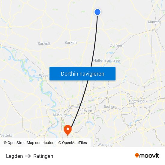 Legden to Ratingen map