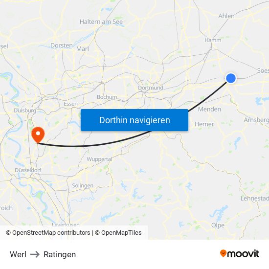 Werl to Ratingen map