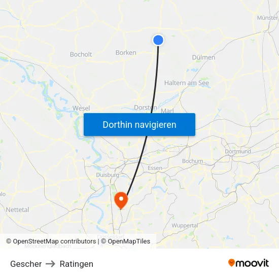 Gescher to Ratingen map