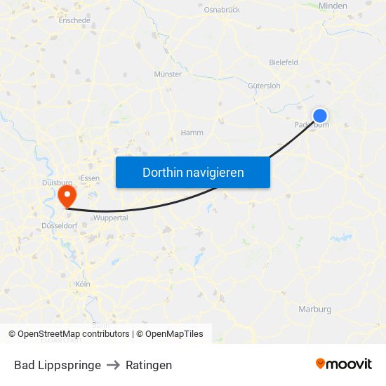 Bad Lippspringe to Ratingen map