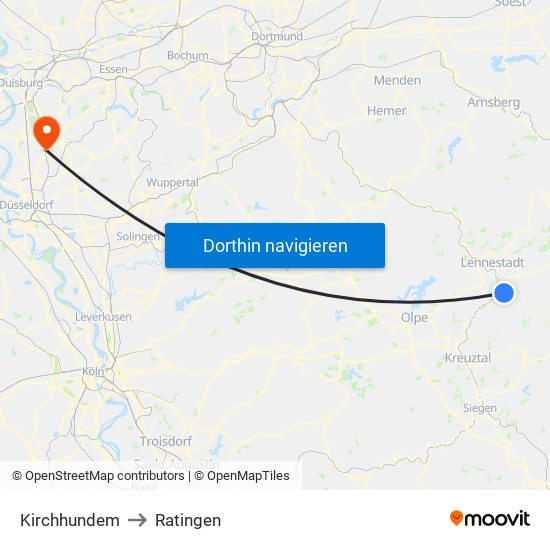 Kirchhundem to Ratingen map