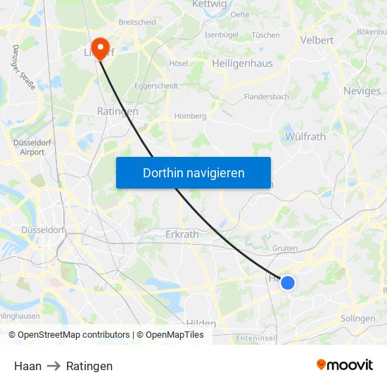 Haan to Ratingen map
