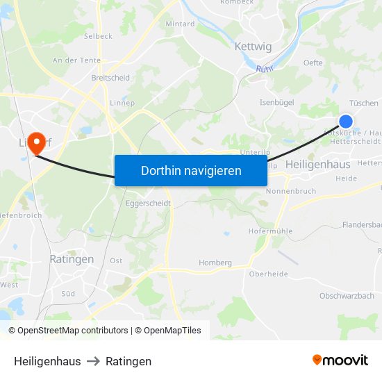 Heiligenhaus to Ratingen map