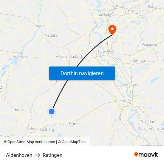 Aldenhoven to Ratingen map