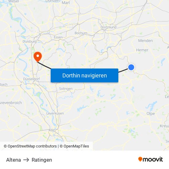 Altena to Ratingen map