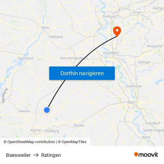 Baesweiler to Ratingen map