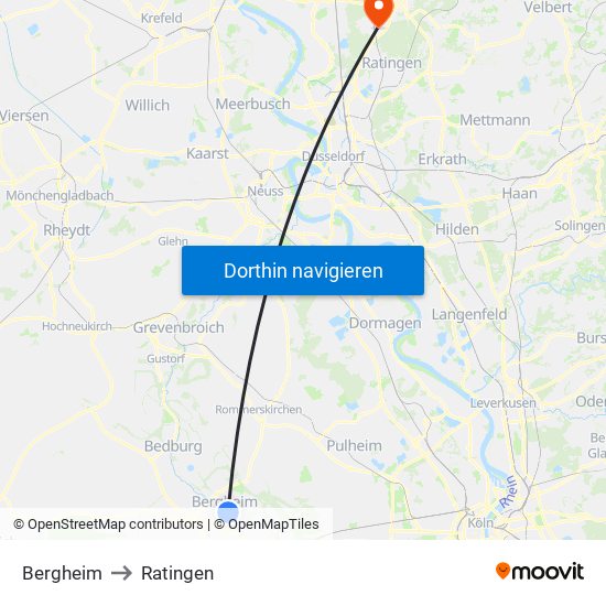 Bergheim to Ratingen map