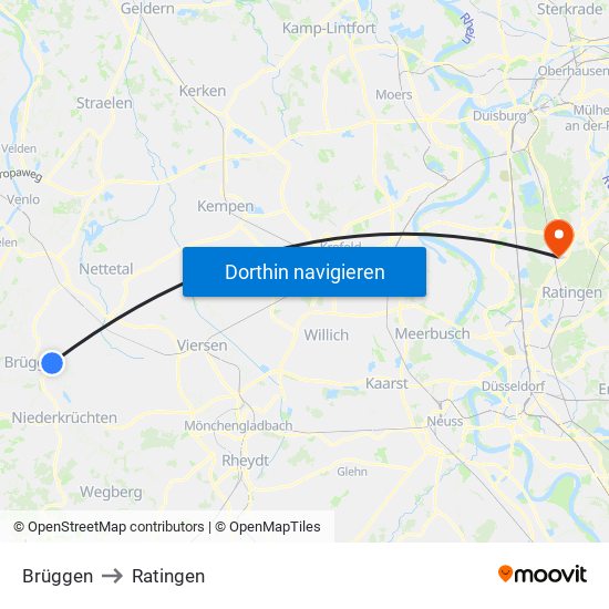 Brüggen to Ratingen map