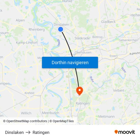 Dinslaken to Ratingen map