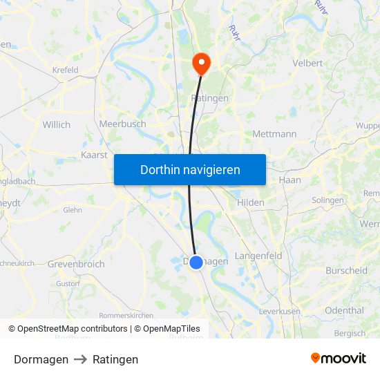 Dormagen to Ratingen map