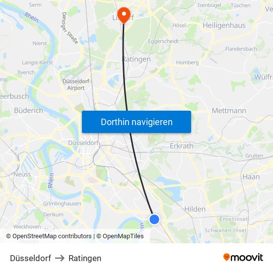 Düsseldorf to Ratingen map