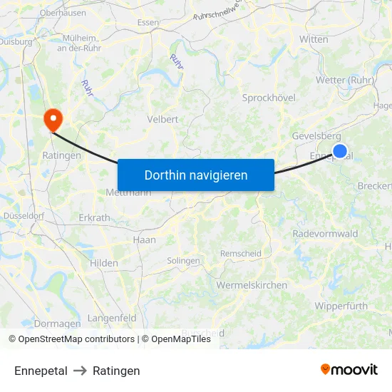 Ennepetal to Ratingen map