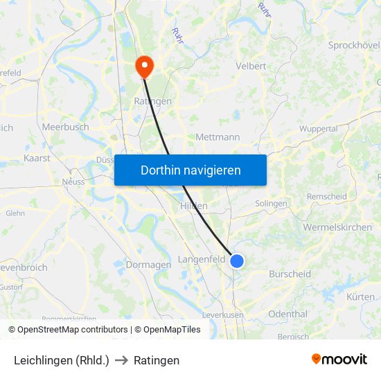 Leichlingen (Rhld.) to Ratingen map