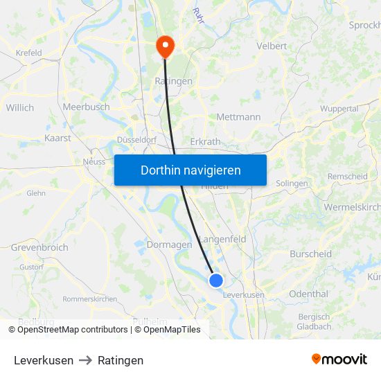 Leverkusen to Ratingen map