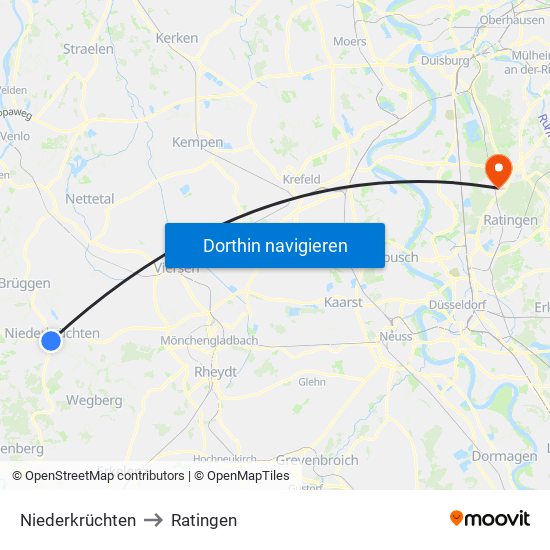 Niederkrüchten to Ratingen map