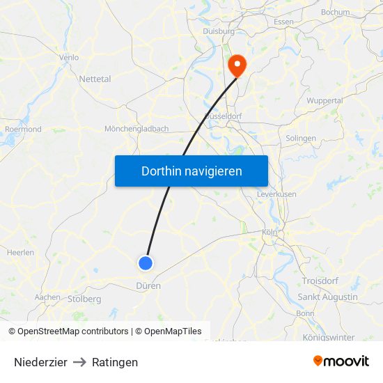 Niederzier to Ratingen map