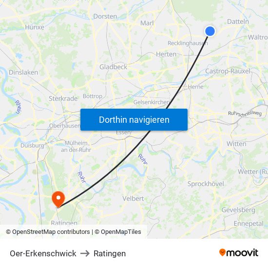 Oer-Erkenschwick to Ratingen map