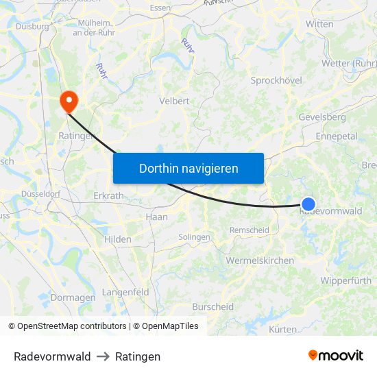 Radevormwald to Ratingen map