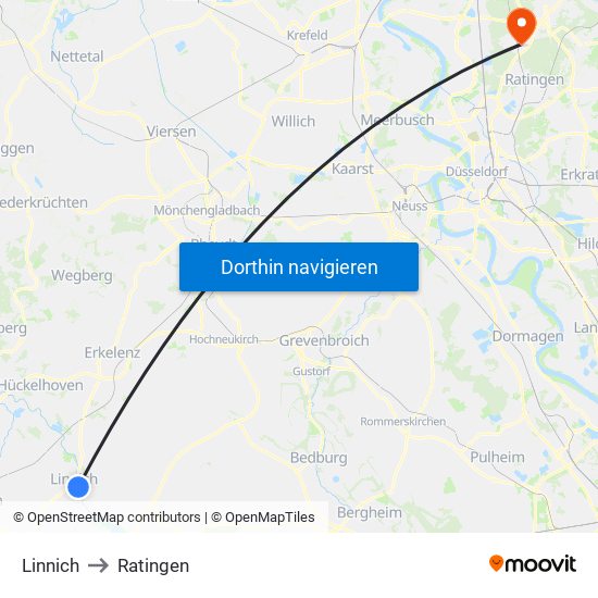 Linnich to Ratingen map