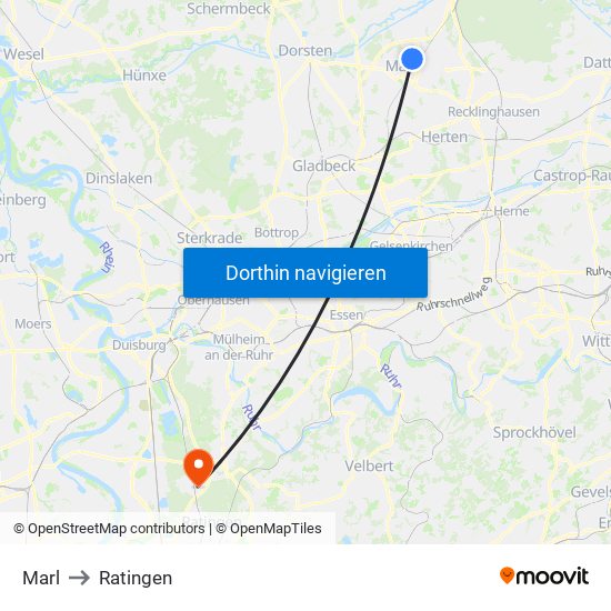 Marl to Ratingen map