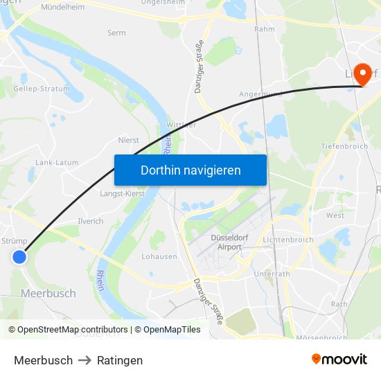 Meerbusch to Ratingen map