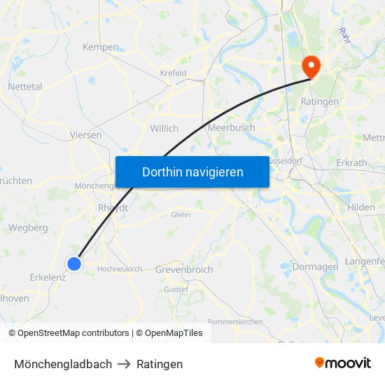 Mönchengladbach to Ratingen map