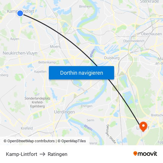 Kamp-Lintfort to Ratingen map