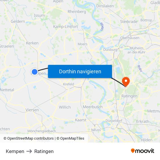 Kempen to Ratingen map