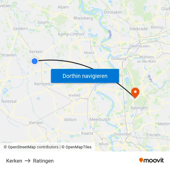 Kerken to Ratingen map