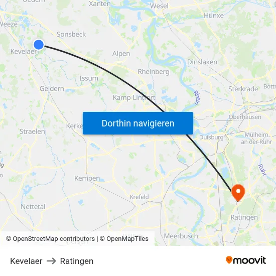Kevelaer to Ratingen map