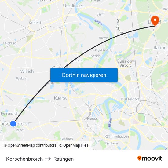 Korschenbroich to Ratingen map