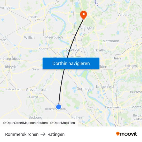 Rommerskirchen to Ratingen map