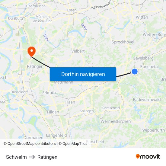 Schwelm to Ratingen map