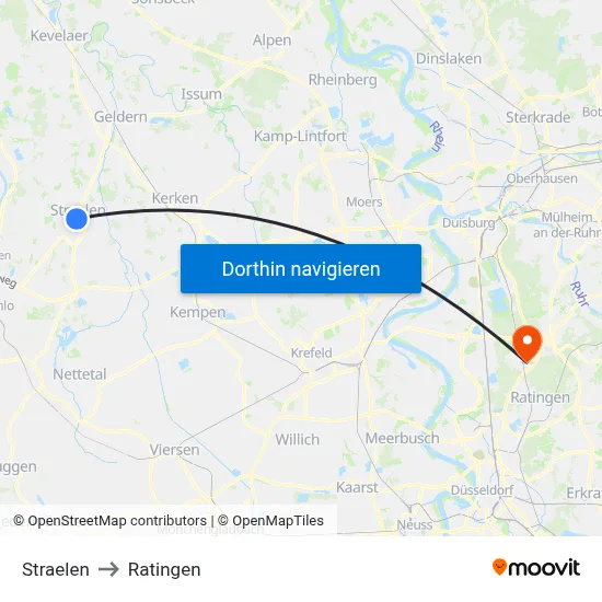 Straelen to Ratingen map