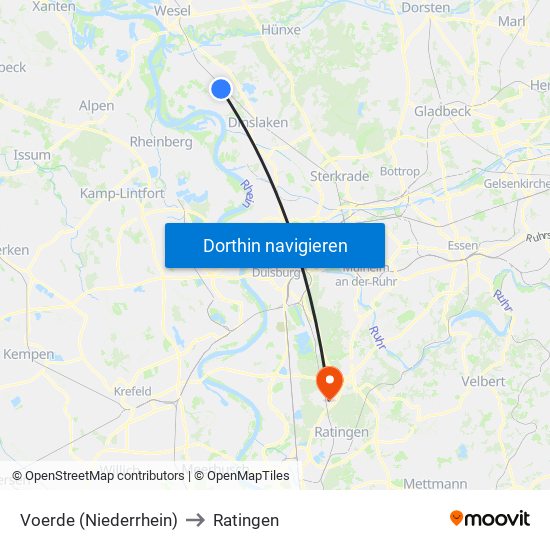 Voerde (Niederrhein) to Ratingen map