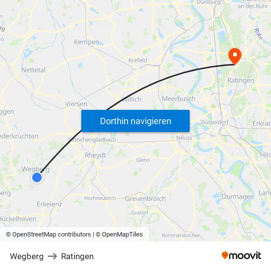 Wegberg to Ratingen map