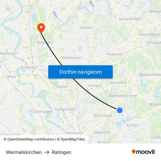 Wermelskirchen to Ratingen map