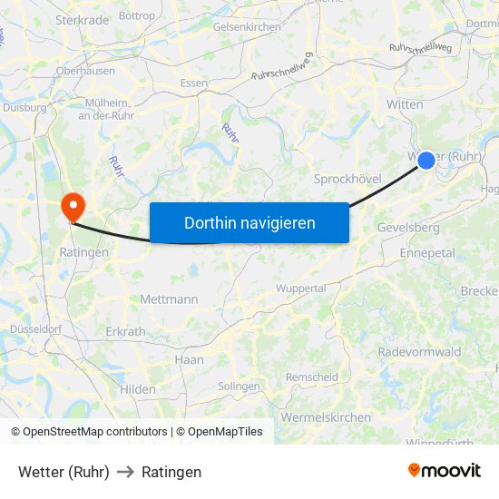 Wetter (Ruhr) to Ratingen map