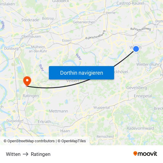 Witten to Ratingen map