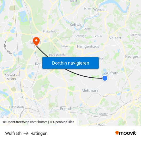 Wülfrath to Ratingen map