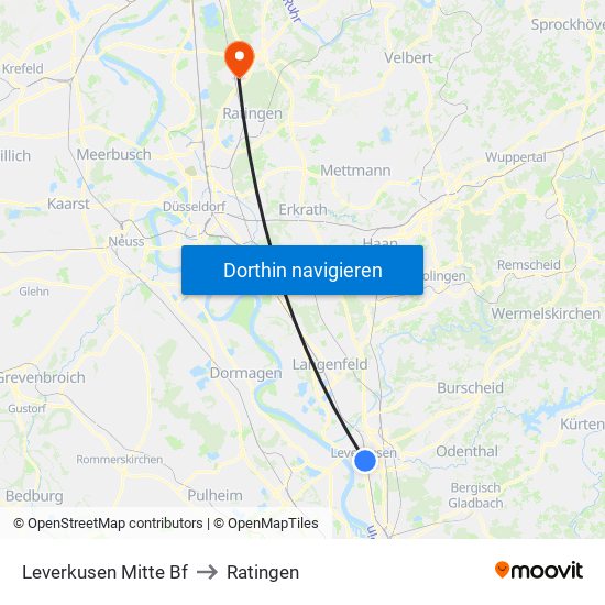 Leverkusen Mitte Bf to Ratingen map