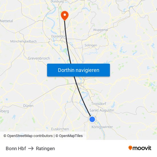Bonn Hbf to Ratingen map