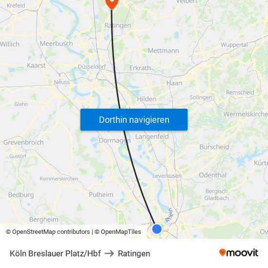 Köln Breslauer Platz/Hbf to Ratingen map