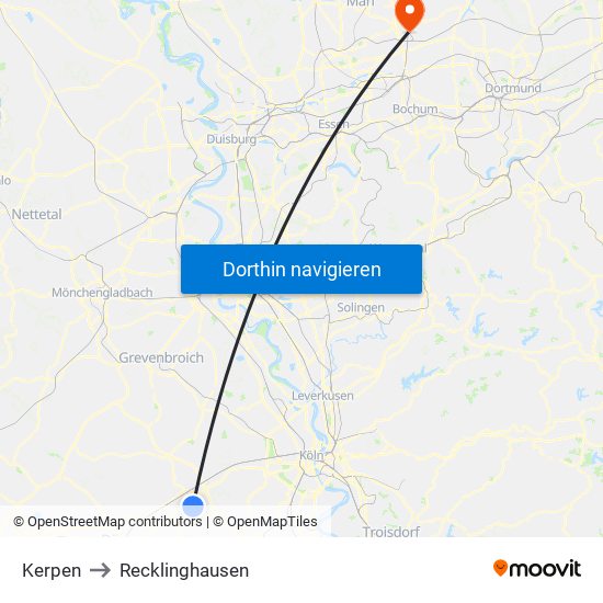 Kerpen to Recklinghausen map